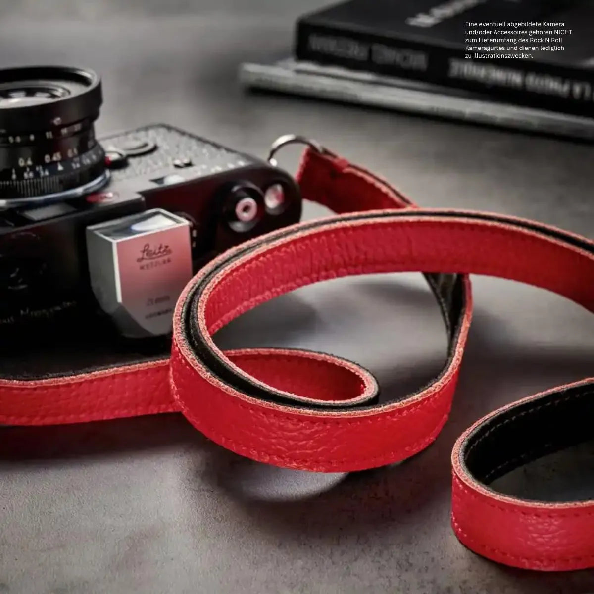 Rock n Roll Camera Straps And Bags Kameragurte | Design Kameragurt aus Leder in Rot und Schwarz | Rock n Roll Camera Straps |gr.l