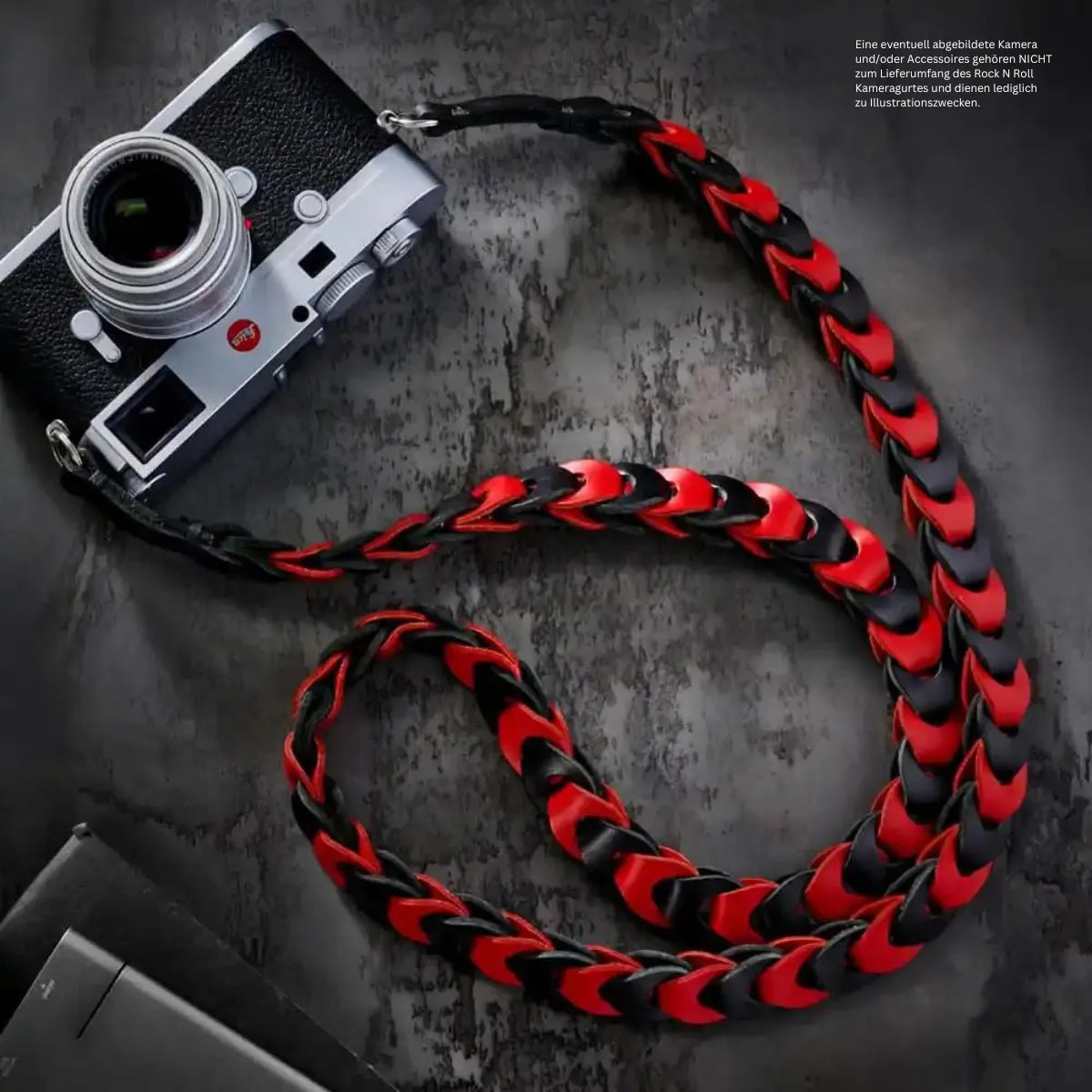 Rock n Roll Camera Straps And Bags Kameragurte | Design Kameragurt aus Leder in Schwarz Rot | Rock n Roll Camera Straps | Gr.l