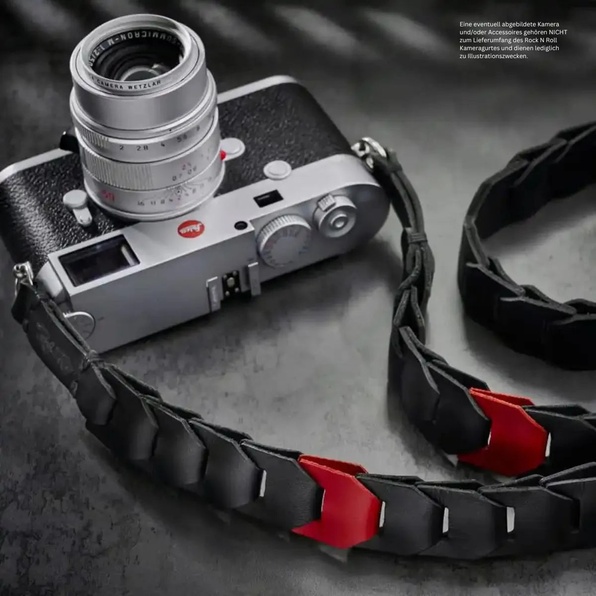 Rock n Roll Camera Straps And Bags Kameragurte | Kameragurt aus Leder | Design von Rock n Roll Camera Straps | Schwarz Rot |gr.l