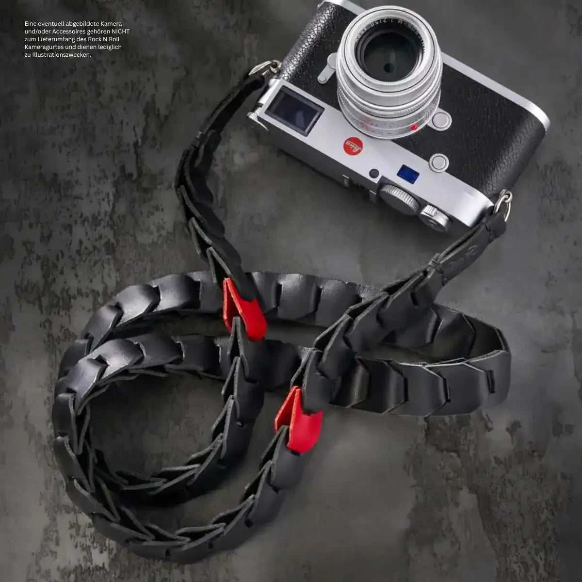 Rock n Roll Camera Straps And Bags Kameragurte | Kameragurt aus Leder | Design von Rock n Roll Camera Straps | Schwarz Rot |gr.l