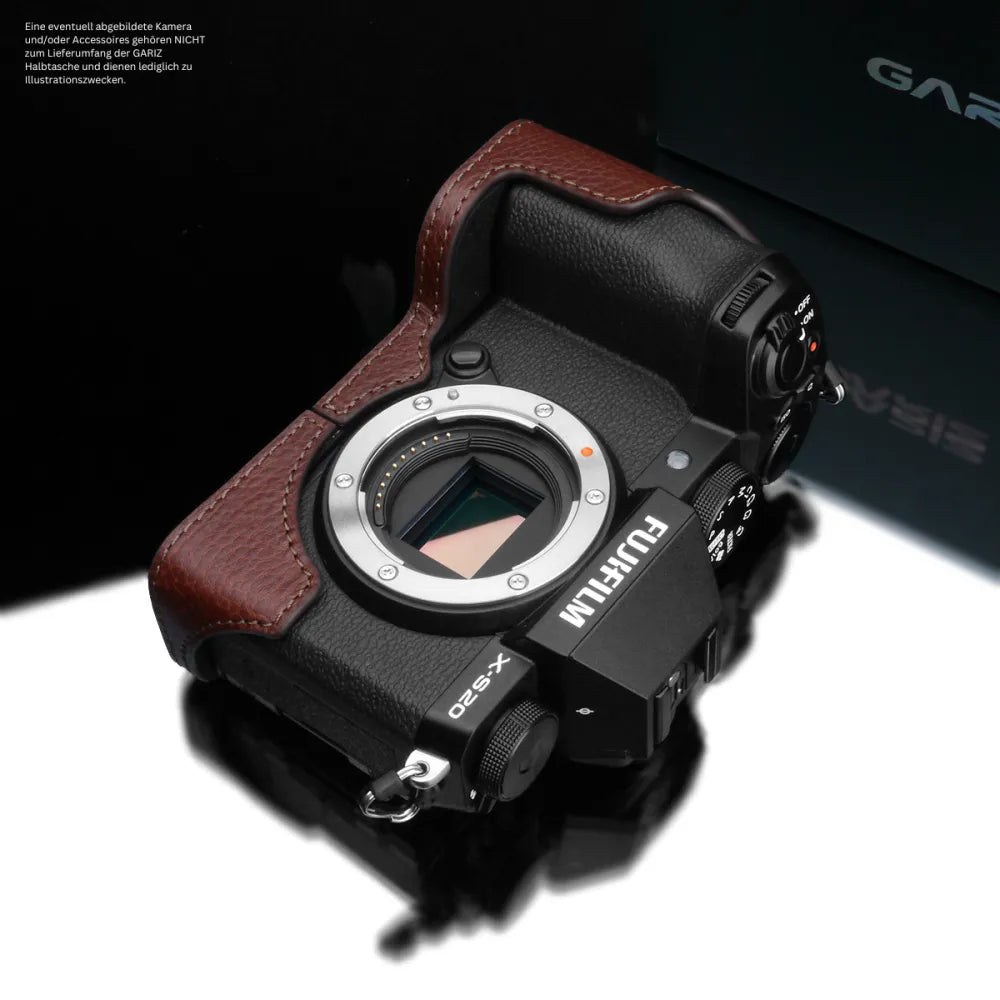 Gariz Design Half Case Bereitschaftstasche | Leder Fototasche Für Fuji X-s20 Aus Leder In Braun Von Gariz Design