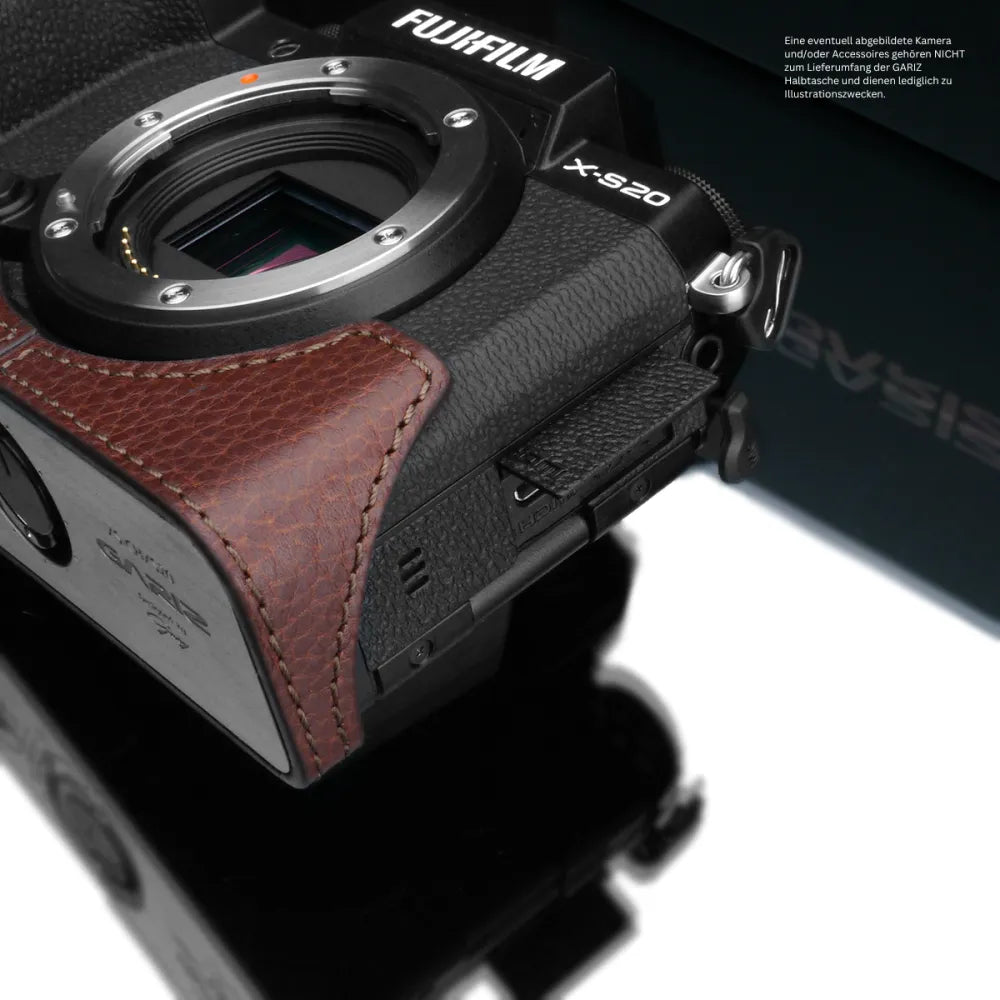 Gariz Design Half Case Bereitschaftstasche | Leder Fototasche Für Fuji X-s20 Aus Leder In Braun Von Gariz Design