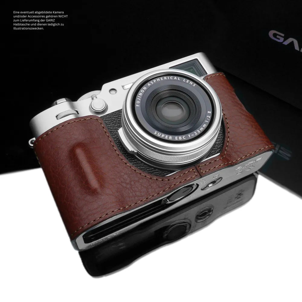 Gariz Design Half Case Bereitschaftstasche | Leder Fototasche Für Fuji X100vi In Dunkelbraun | Exklusives Design By Gariz