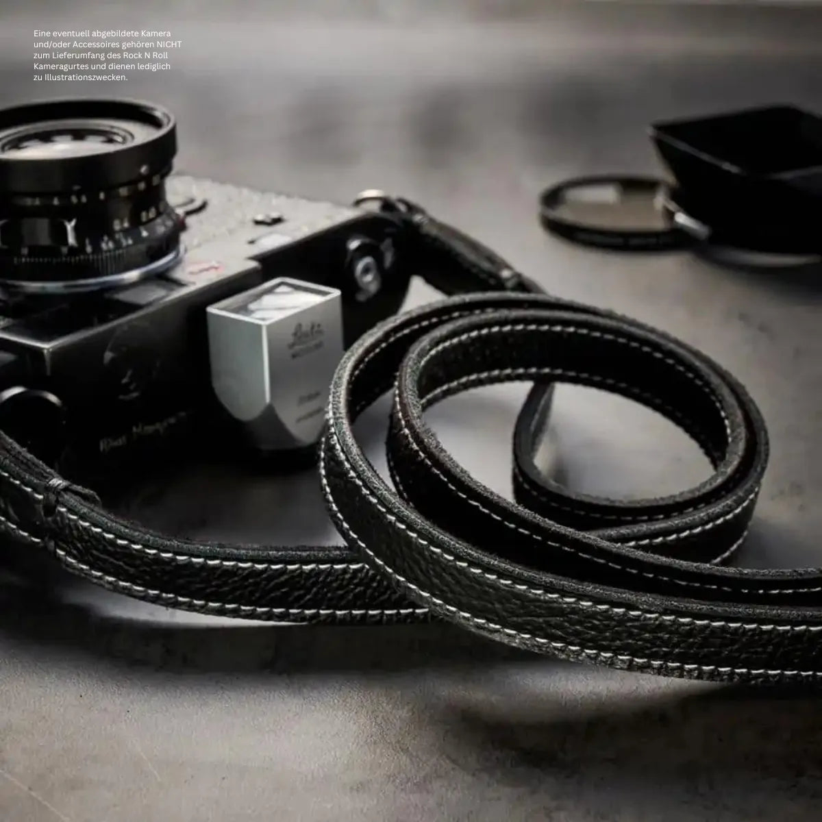 Rock n Roll Camera Straps And Bags Kameragurte | Vintage Kameragurt in Schwarz mit Naht in Weiß | Rock n Roll Camera Straps |gr.s